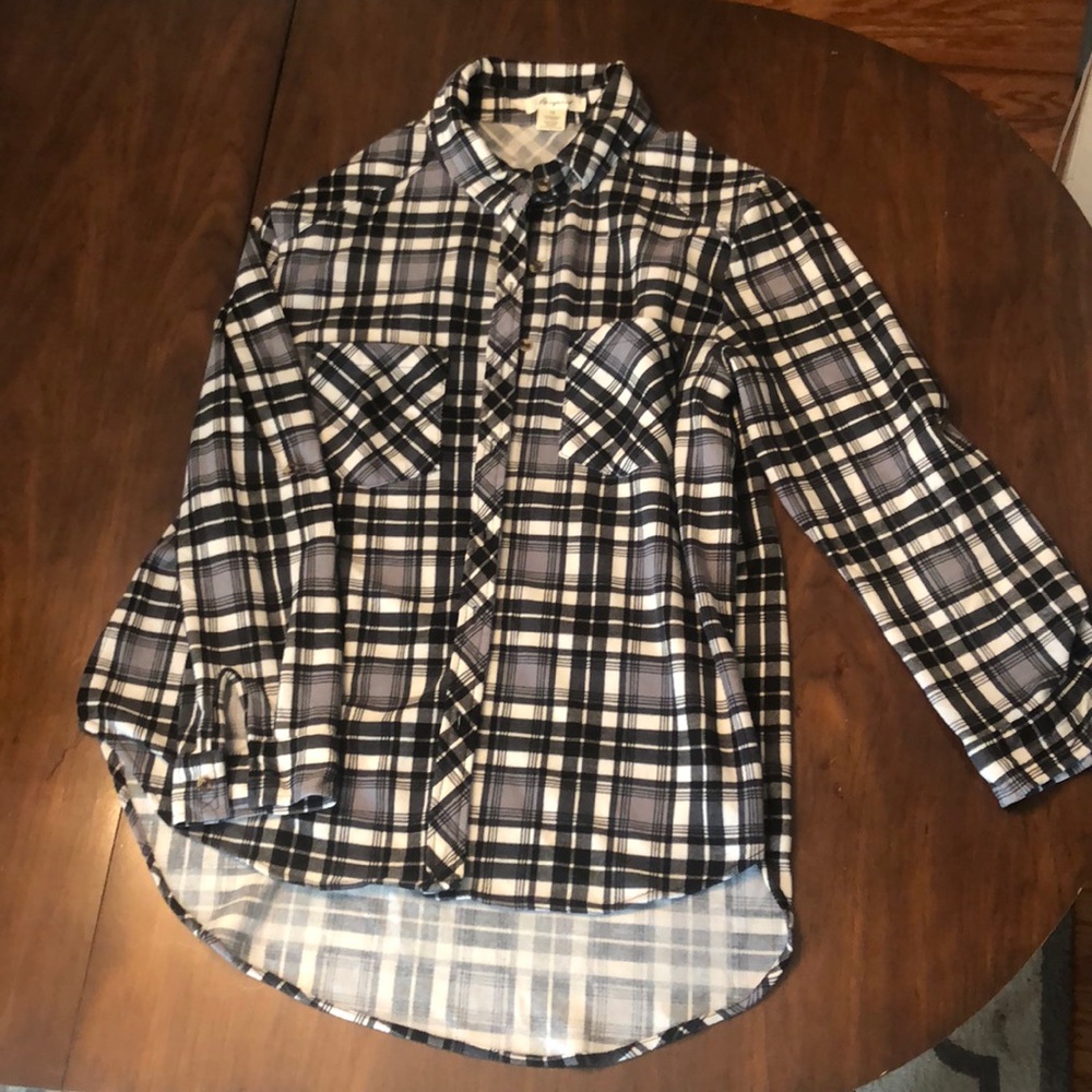 Passport long sleeve black and white plaid button up shirt.  Size XL